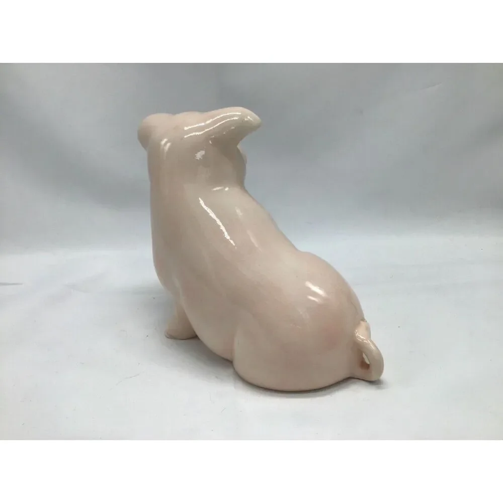 Smiling Happy Pink Pig Ceramic Porcelain Figurine 6 Inch Crazing Farmhouse